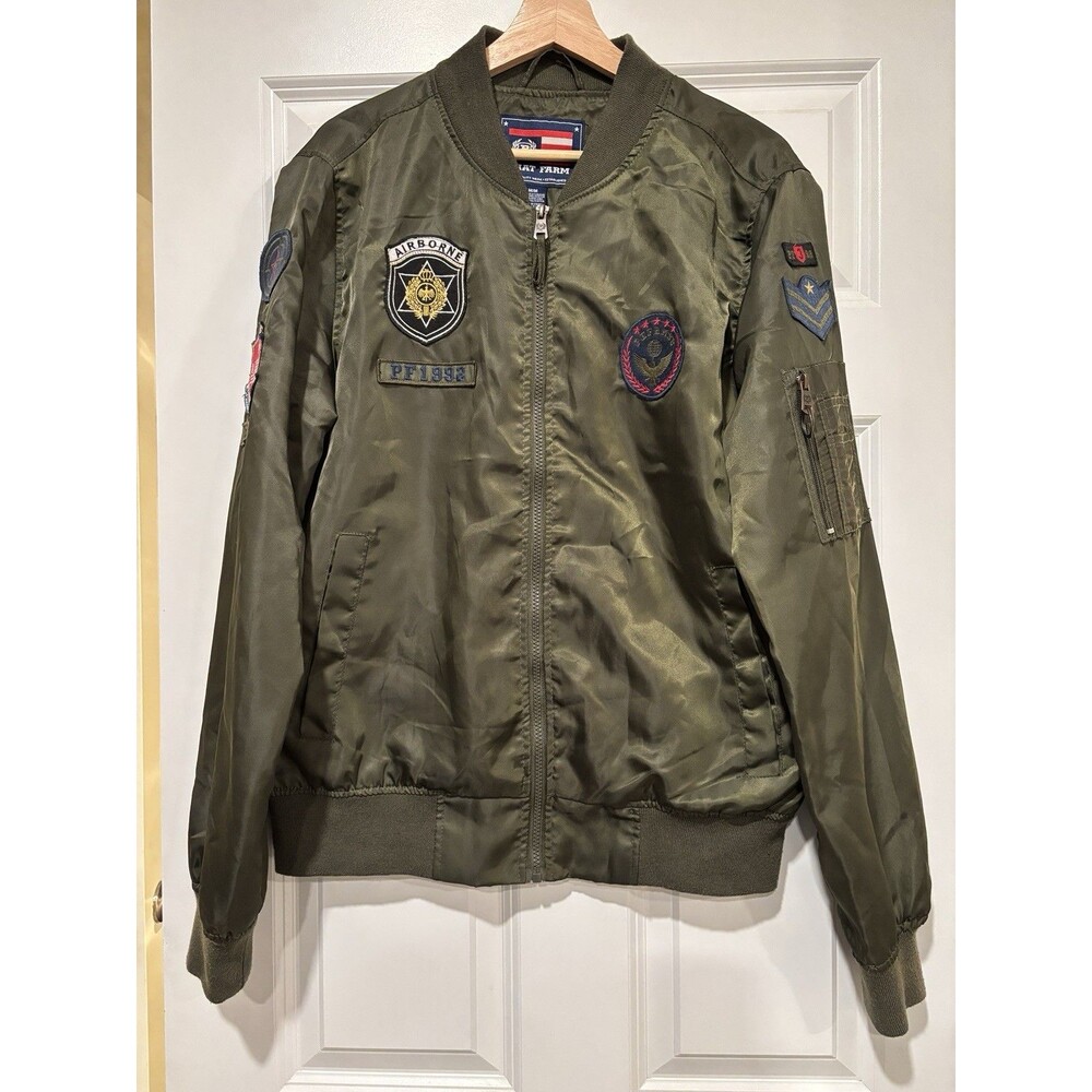 Vintage 90s Phat Farm‎ Bomber Jacket Green Men's Medium Y2K Patches Rap